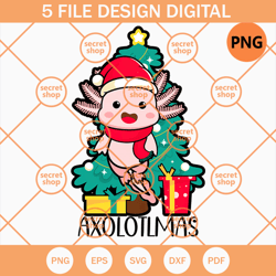 Axolotl Christmas , Ornament Christmas Tree , Axolot Wearing Christmas Hat