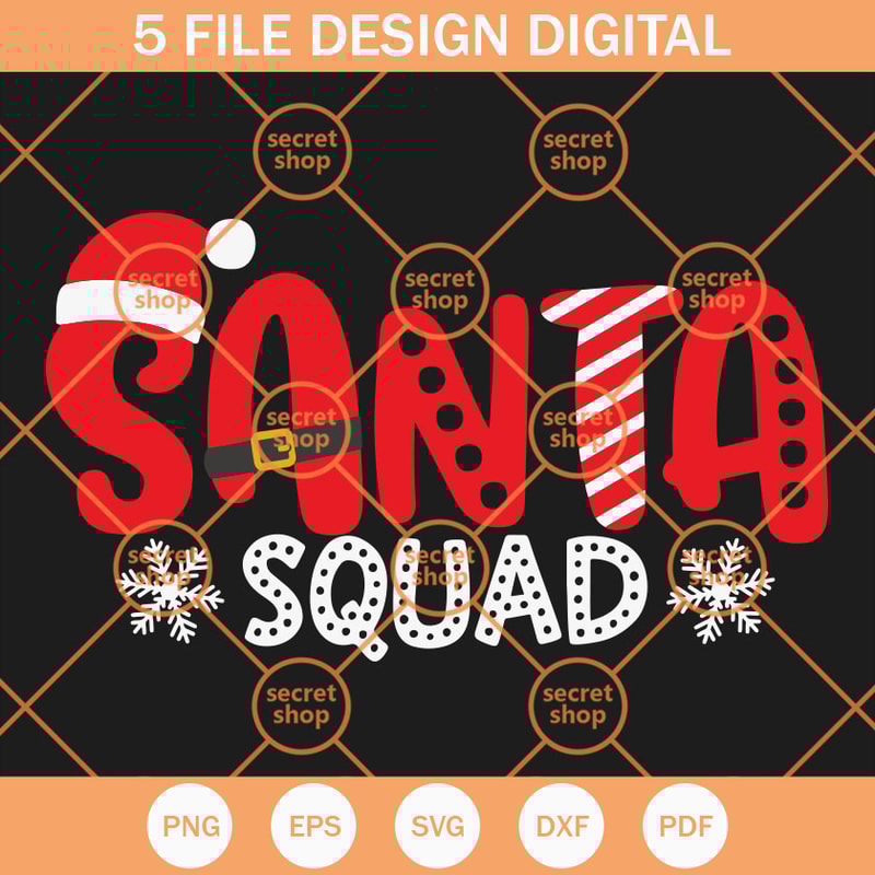 Santa Squad SVG, Decorated Christmas Font SVG, Xmas Theme Text SVG - SVG Secret Shop.jpg