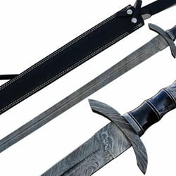 beautiful custom handmade 30 inches damascus steel hunting sword with sheath