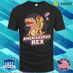hotdog t rex dinosaur 4th of july amerisaurus funny gifts t-shirt - olashirt