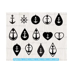 anchor earrings template svg, anchor earrings svg, anchor svg bundle, teardrop, leather earring, pendant template jewelry, cut file, cricut