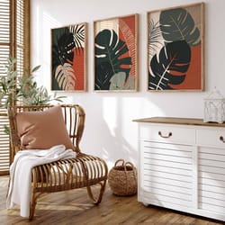 monstera leaves print set of 3 watercolor leaf print modern home decor green large wall art plant art print nature wall