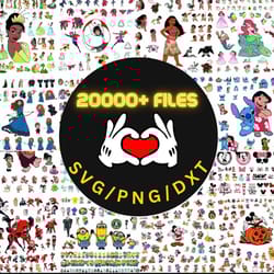 mega svg bundle 20000 layered cricut file, mickey mouse, minnie, frozen, moana, ariel, elsa, stitch, toy story, pooh png