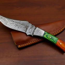 handmade damascus fixed blade hunting knife, skinning knife