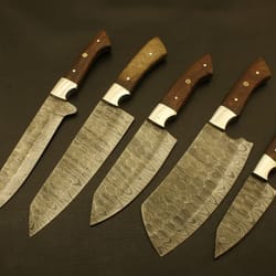 custom handmade hand forged damascus steel chef knife set kitchen knives