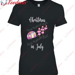 Five Pink Flamingo Camping Rv Christmas In July Shirt, Mens Xmas Shirts  Wear Love, Share Beauty