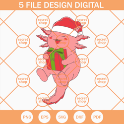 christmas axolotl svg, pink axolotl cute svg, christmas santa hat svg