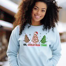 oh christmas tree sweatshirt, womens merry christmas shirts, little debbie holiday cake shirt, tree cake holiday, farm c