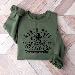 North Pole Milk and Cookie Co Sweatshirt, Christmas Cookie Shirt, Gingerbread Christmas Sweatshirt,Christmas Shirt,Chris