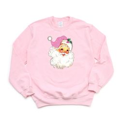 Pink Christmas Santa Sweatshirt, Classic Christmas Santa, Retro Pink Santa Hat Hoodie, Holiday Sweatshirt, Vintage Santa