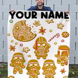 custom star wars gingerbread blanket, christmas cookies galaxy throw, custom name blanket, galactic empire holiday gift,