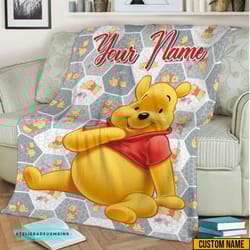personalized bear lovers winnie the pooh christmas blanket, pooh bear blanket, winnie the pooh and friends blanket, pooh