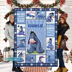 personalized eeyore my eyes are open but my mind is a sleep blanket, christmas eeyore blanket, eeyore winnie the pooh bl