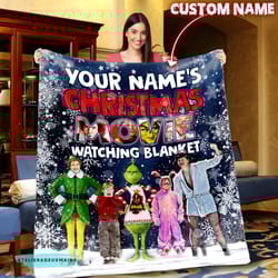 personalized national lampoon's christmas movie watching fleece blanket,ralphie clark griswold grinch kevin mcallister f