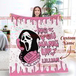 personalized no you hang up ghost face scream fleece blanket, christmas blanket, ghost face scream blanket, christmas