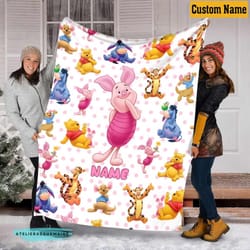 personalized piglet eeyore tigger pooh winnie the pooh fans fleece blanket, christmas dear santa, mickey and friends bla