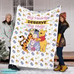 winnie the booh big heart fleece sofa blanket christmas blanket, pooh bear blanket, winnie the pooh and friends blanket,