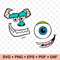 monster inc svg, monster svg, mike face svg, sulley face svg, sully face svg, monster university svg, vector,layered svg
