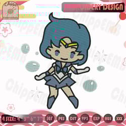 chibi sailor mercury embroidery design, sailor moon embroidery design, anime embroidery, machine embroidery designs