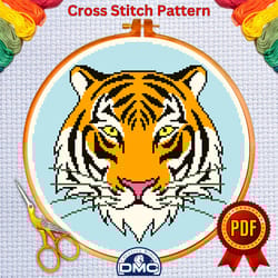 tiger cross stitch pattern, modern cross stitch pattern instant pdf download animal cross stitch pattern,