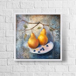 still life oil painting original fruits painting pears painting