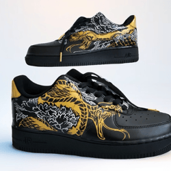 custom sneakers AF1 men black luxury buty inspire casual shoes handpainted personalized gifts snake art one of a kind