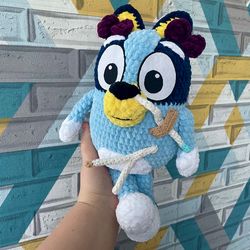 Crocheted inclusive toy Bluey Heeler dog, a perfect gift for boys and girls with special needs