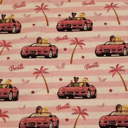 barbie pink striped corvette, palm trees with & barbie name, 58in width, bty