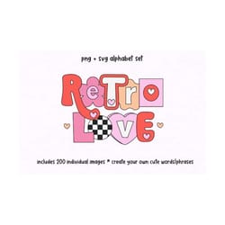 retro love alphabet set - png retro letters, svg retro letters, alphabet set, retro clip art, sublimation alphabet, vale