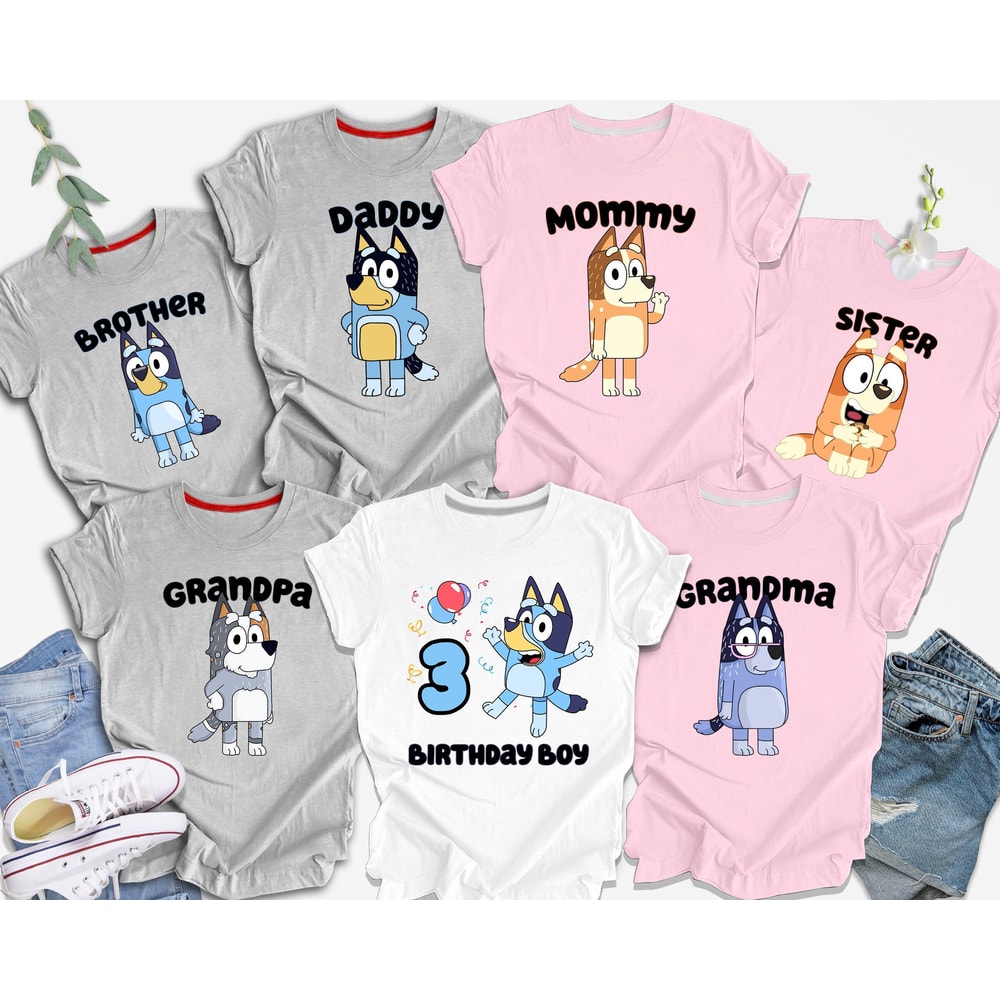 Bluey Birthday Shirt, Custom Birthday Tee, Custom Bluey Tee, Bingo Birthday Tee, Sisters Birthday Tee, Birthday Girl Shirt, Birthday Boy Tee.jpg