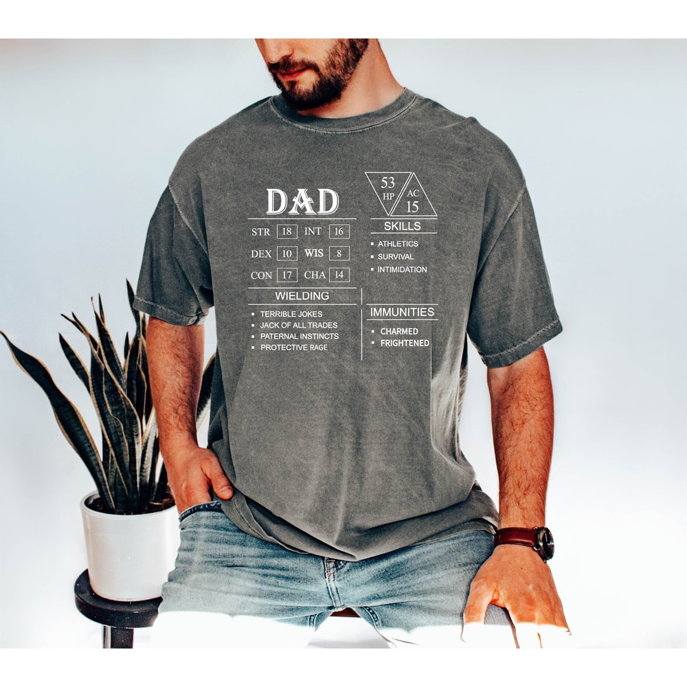 Dad Character Sheet, Role Playing Game Shirt, Dungeons and Dragons Shirt, Dungeon Master Gift, DND Dad Shirt, Fathers Day Gift Shirt.jpg