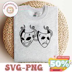 smile now cry later svg | happy and sad clipart | theater mask cut file | star and moon mask stencil | masquerade tshir