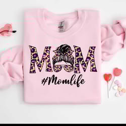 mom life messy bun leopard sublimation