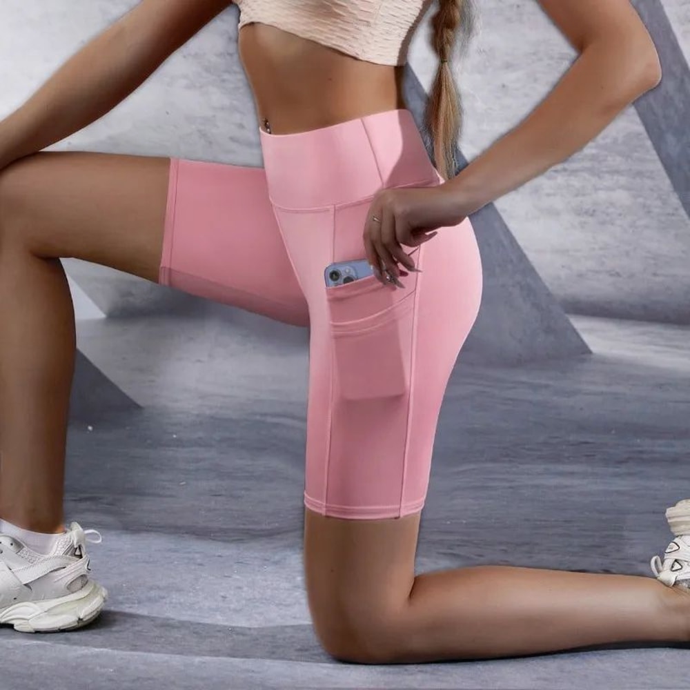 Women Sports Shorts With Two Pockets Elastic Slim Gym Shorts For Workout Running Yoga 2