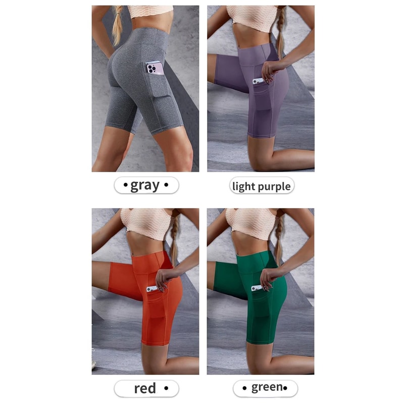 Women Sports Shorts With Two Pockets Elastic Slim Gym Shorts For Workout Running Yoga 27