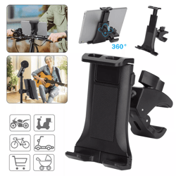 adjustable tablet phone holder mount bracket for microphone stand, bikes, treadmill, universal rotating clamp