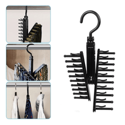 20 hook cross x tie & belt hanger, non-slip closet organizer with swivel design