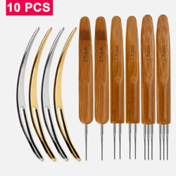 10pcs bamboo handle crochet dreadlock hook needle tool set for braiding, hair making, repair, wig weaving & diy craft
