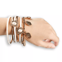 elegant gold rhinestone charm cuff bracelet set for women