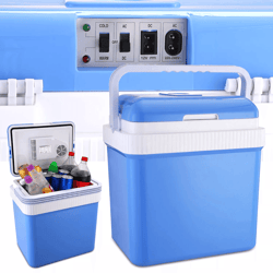 portable car cooler refrigerator, travel fridge & warmer with handle for camping, road trips, suv