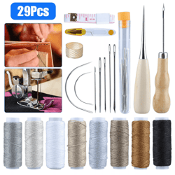 leather waxed thread sewing kit, complete hand stitching tools with needles, awl & accessories for diy leather craft