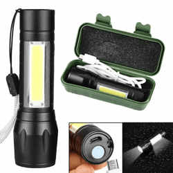mini cob led flashlight, super bright tactical usb rechargeable torch with magnetic base