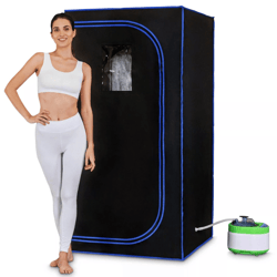 pyle portable steam sauna, personal in-home detox spa with foldable chair & 4l steamer