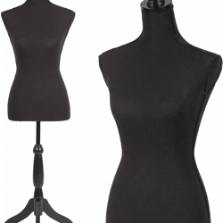 female mannequin torso dress form manikin body with adjustable height & wooden tripod base stand for clothing display