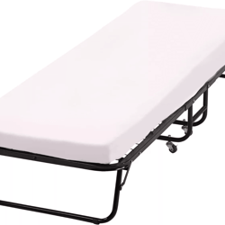 folding guest bed with wheels, portable rollaway extra bed with mattress for adults, office, or home use