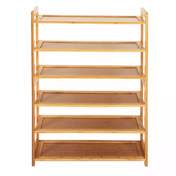6 tier bamboo shoe rack, wooden entryway storage shelf organizer