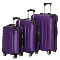 travel spinner luggage set, 3 piece abs trolley suitcase with tsa lock