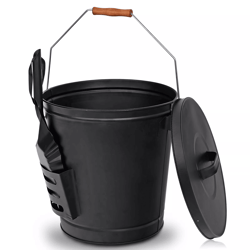 5.15 gallon ash bucket with lid & shovel – galvanized metal hot ash pail for fireplace, wood stove & fire pit