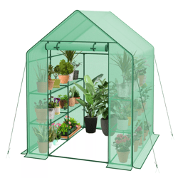 portable green house outdoor with shelves tiers walk in greenhouse for planter, heavy-duty frame and breathable zip door