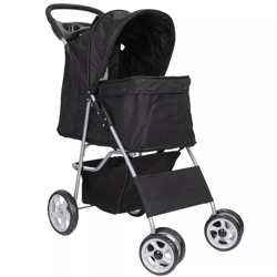 foldable 4 wheel pet stroller for dogs & cats, black with cup holder